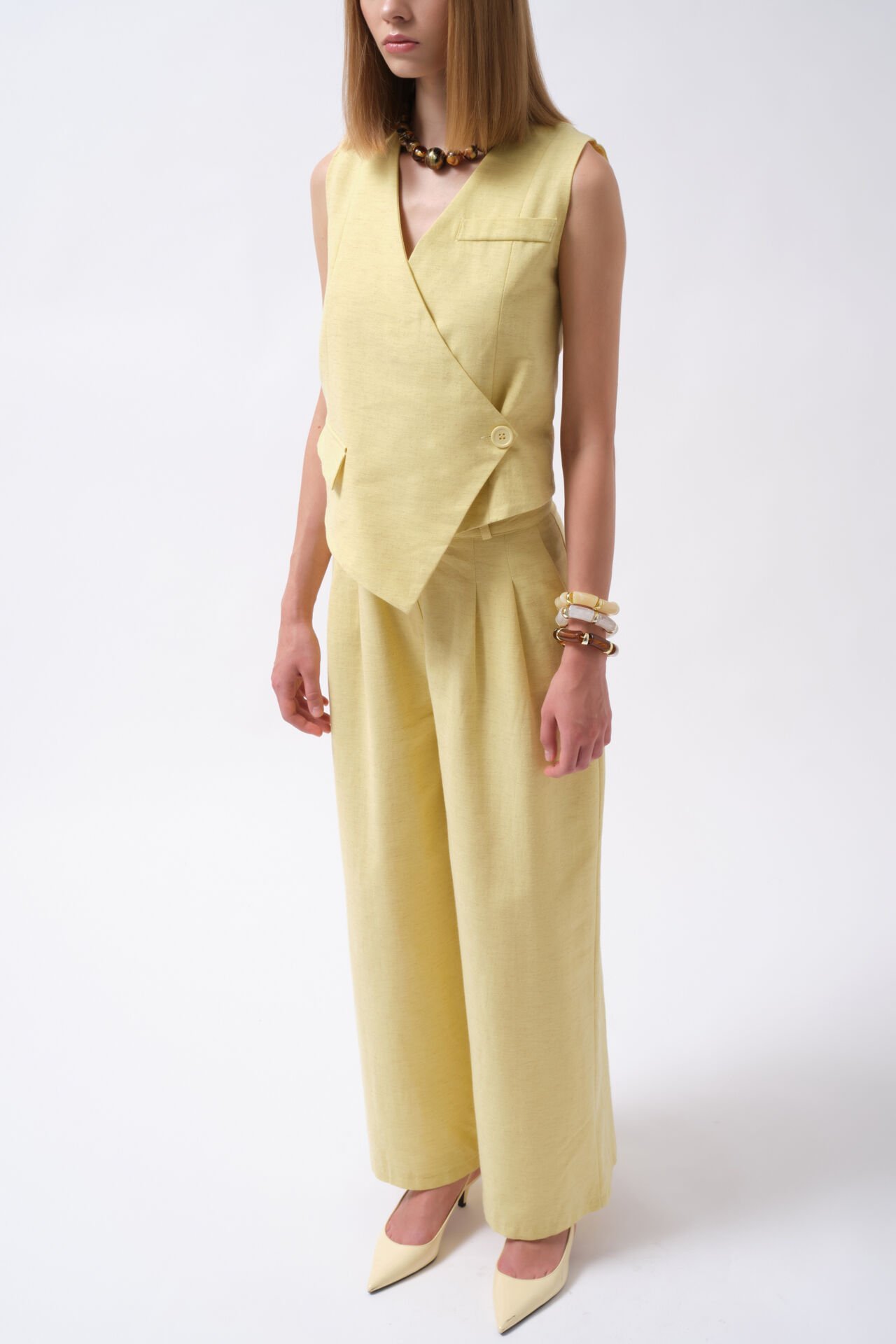 Wholesale Side Button Asymmetrical Yellow Vest