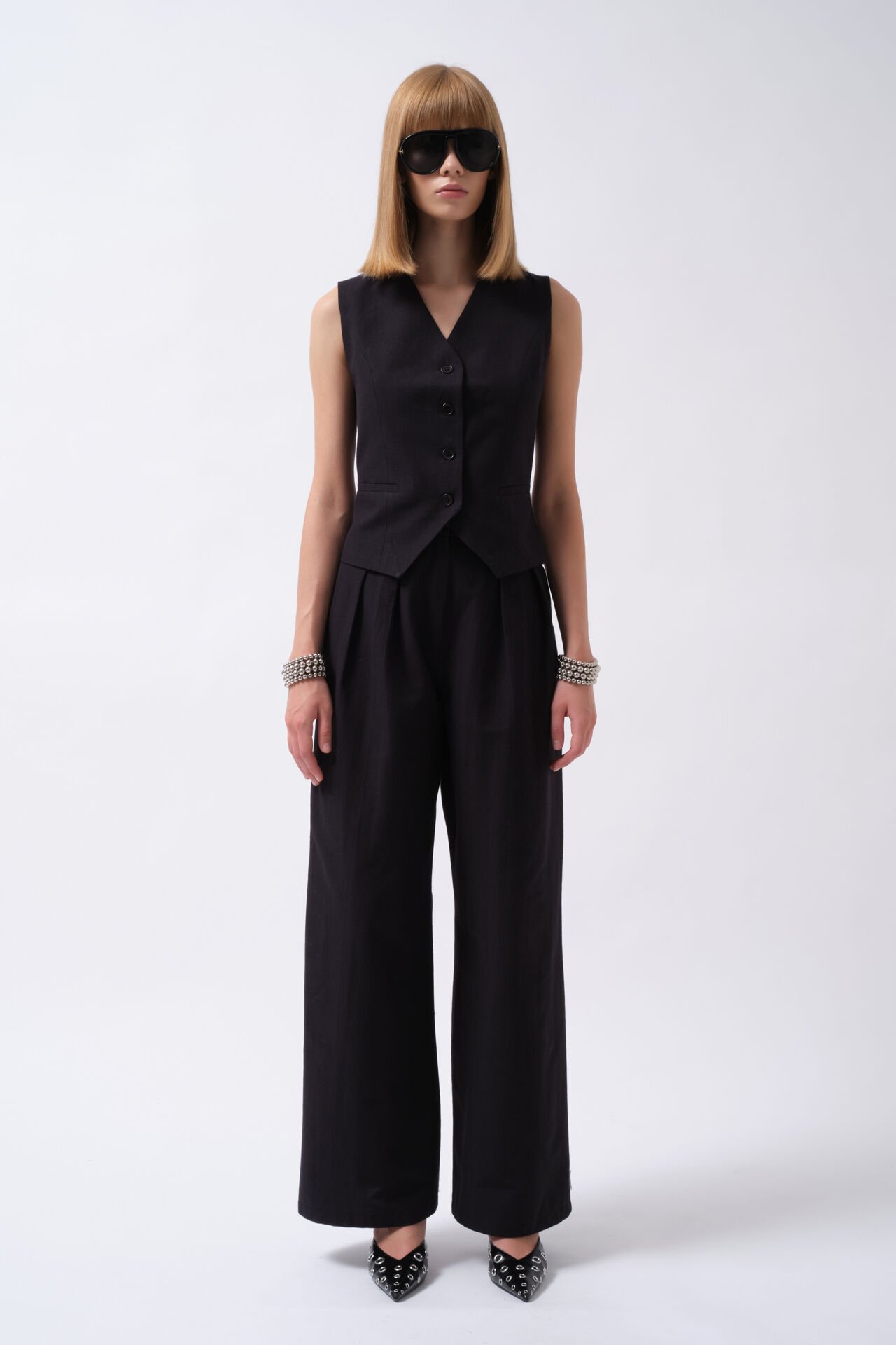Wholesale Flato Pocket Buttoned Navy Blue Vest