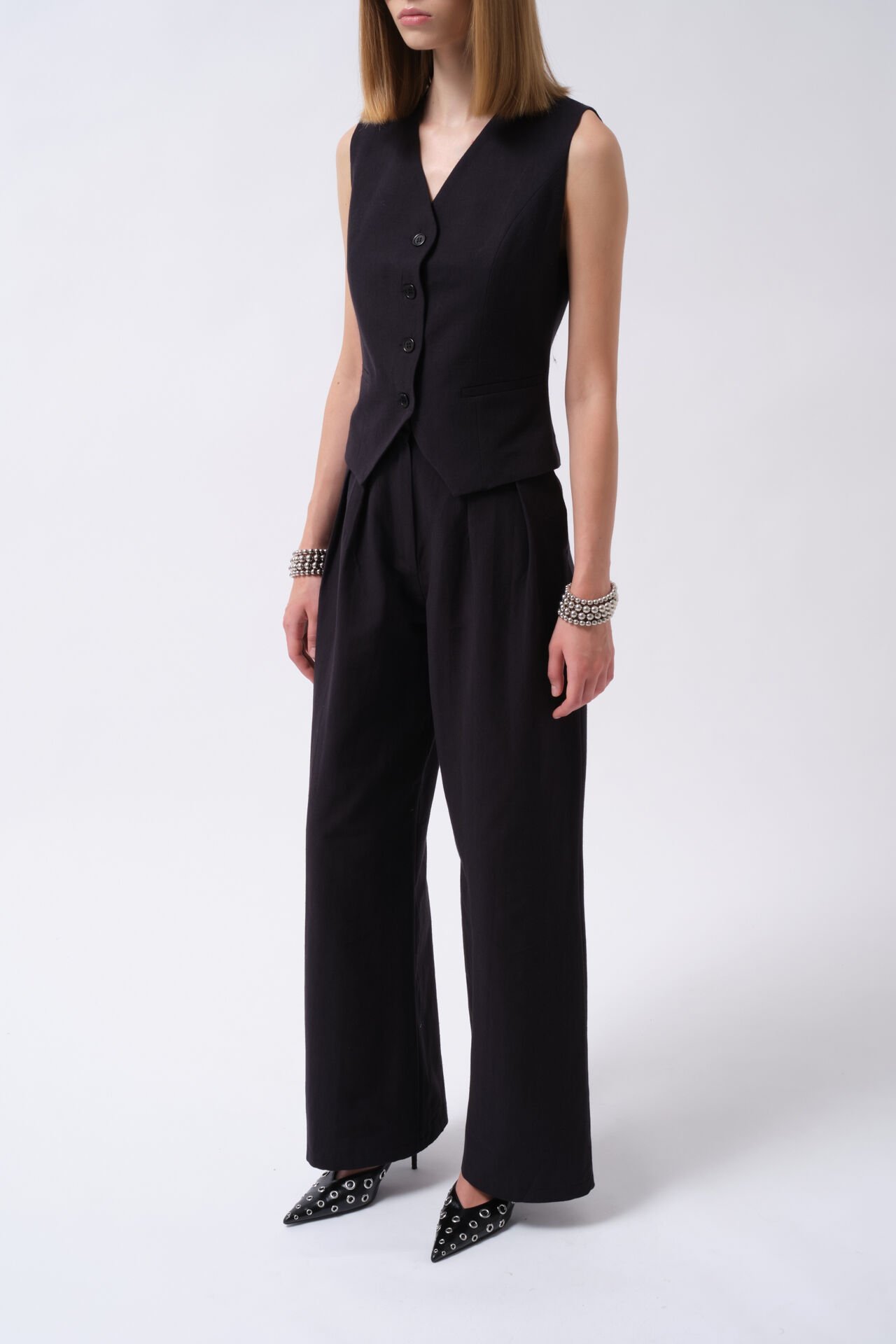 Wholesale Flato Pocket Buttoned Navy Blue Vest