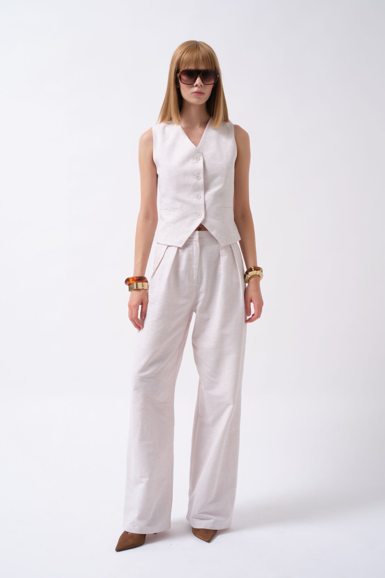 Wholesale Flato Pocket Buttoned White Vest