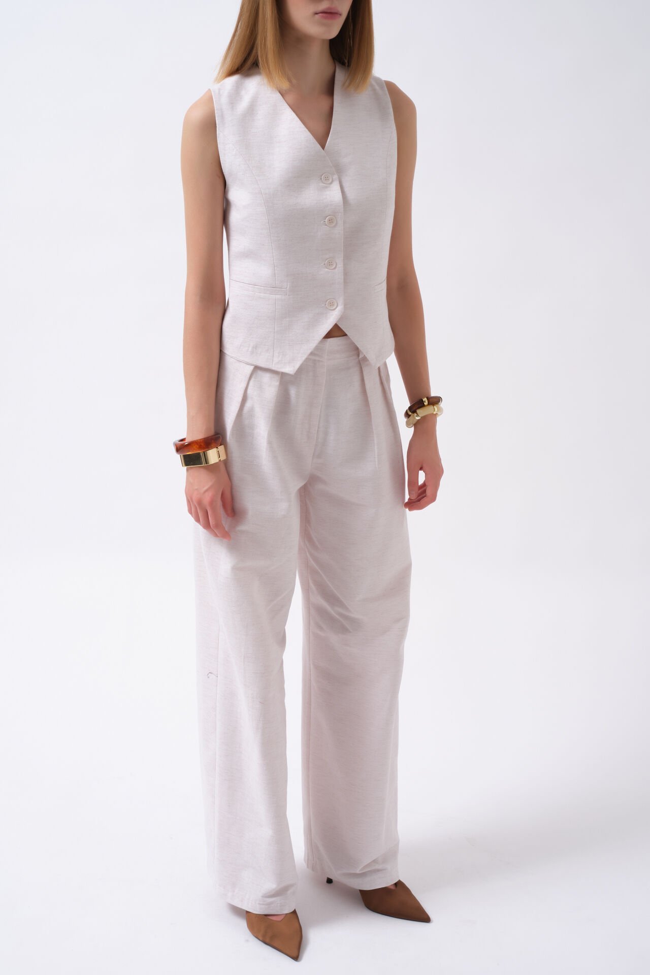 Wholesale Flato Pocket Buttoned White Vest
