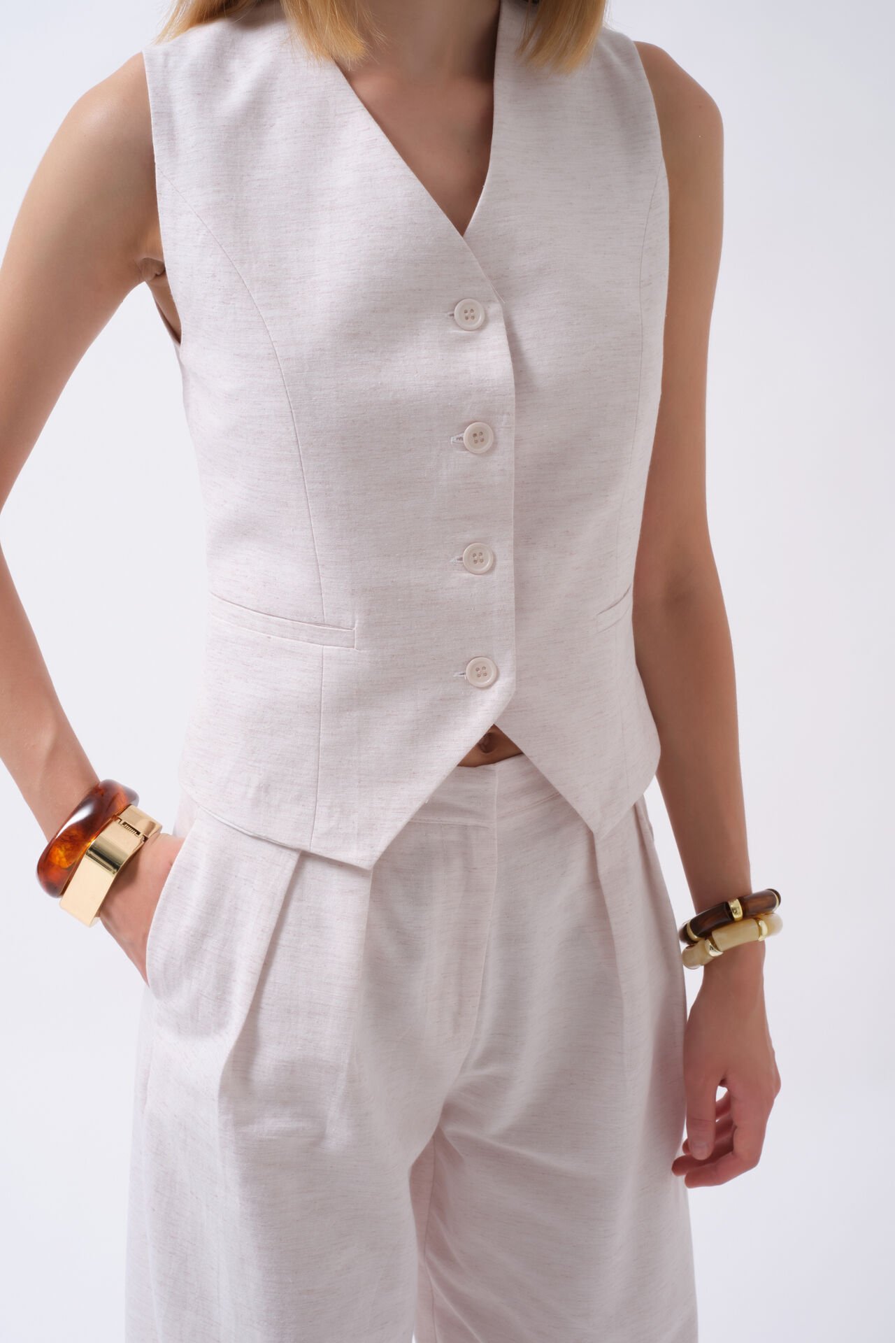 Wholesale Flato Pocket Buttoned White Vest