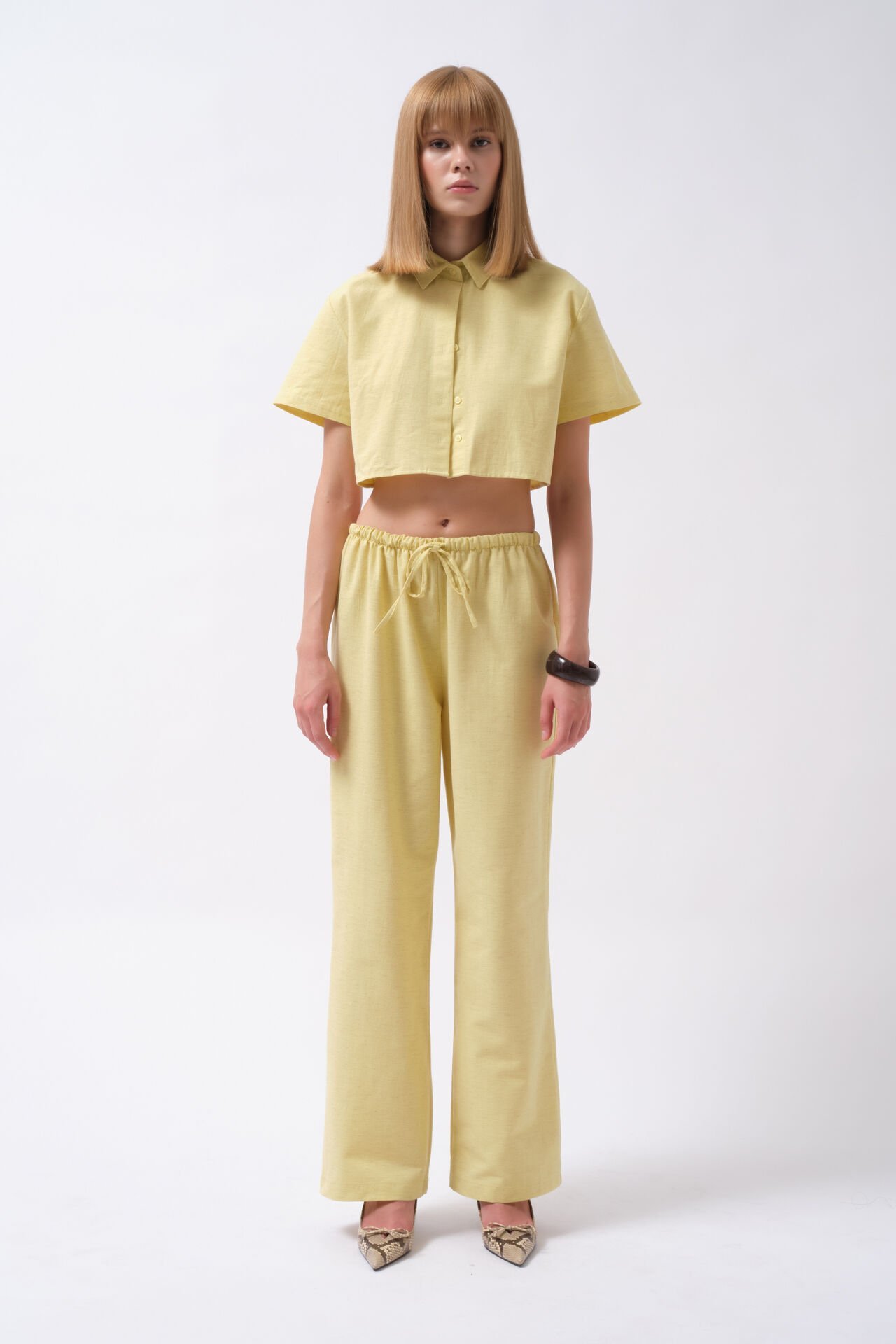 Wholesale Striped Crop Cotton Yellow Shirt