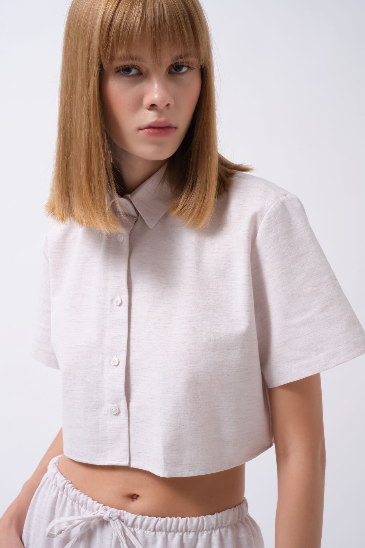 Wholesale Striped Crop Cotton Gray Shirt