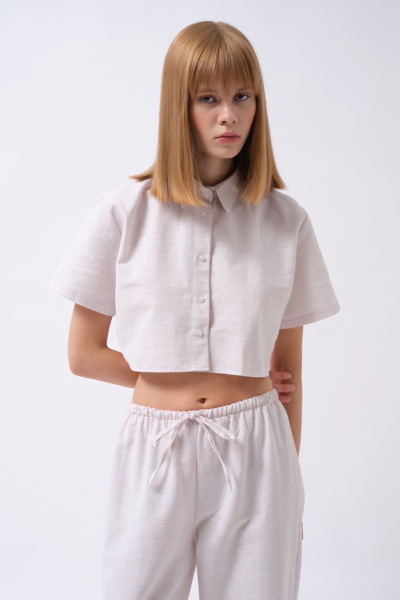 Wholesale Striped Crop Cotton Gray Shirt