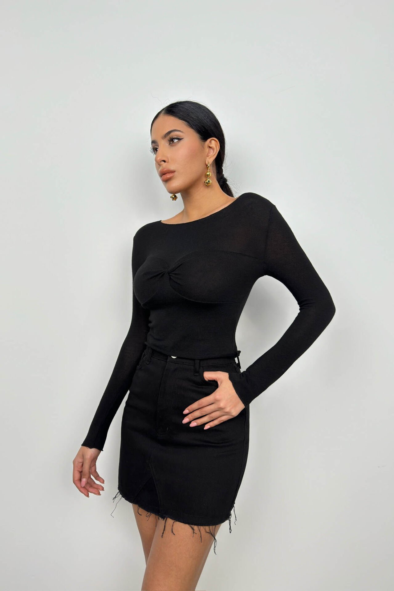 Wholesale Chest Knot Detail Black Blouse