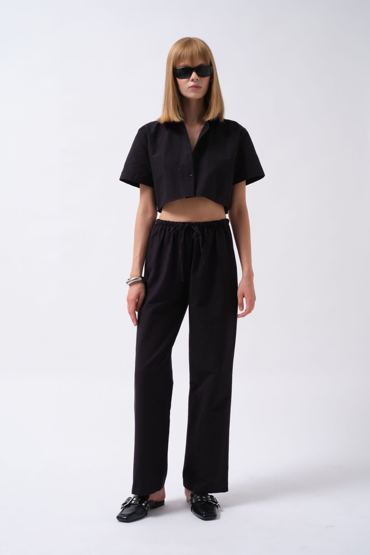 Wholesale Striped Crop Cotton Black Shirt