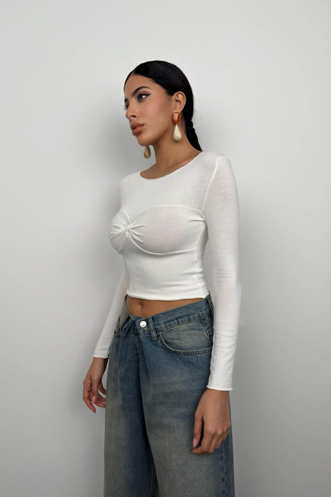 Wholesale Chest Knot Detail Ecru Blouse