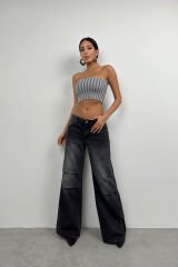 Toptan Straplez Fitilli Gri Crop