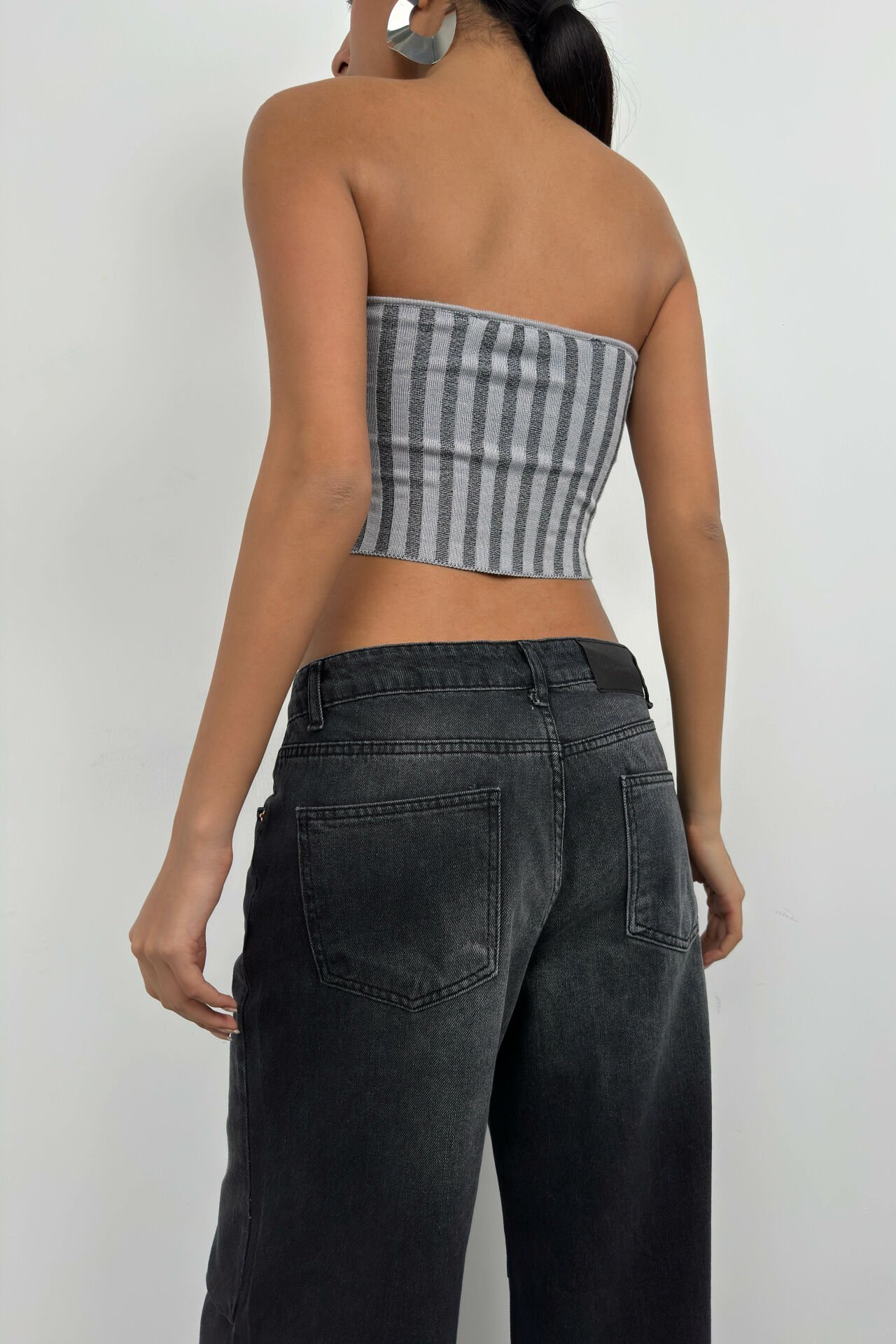 Toptan Straplez Fitilli Gri Crop