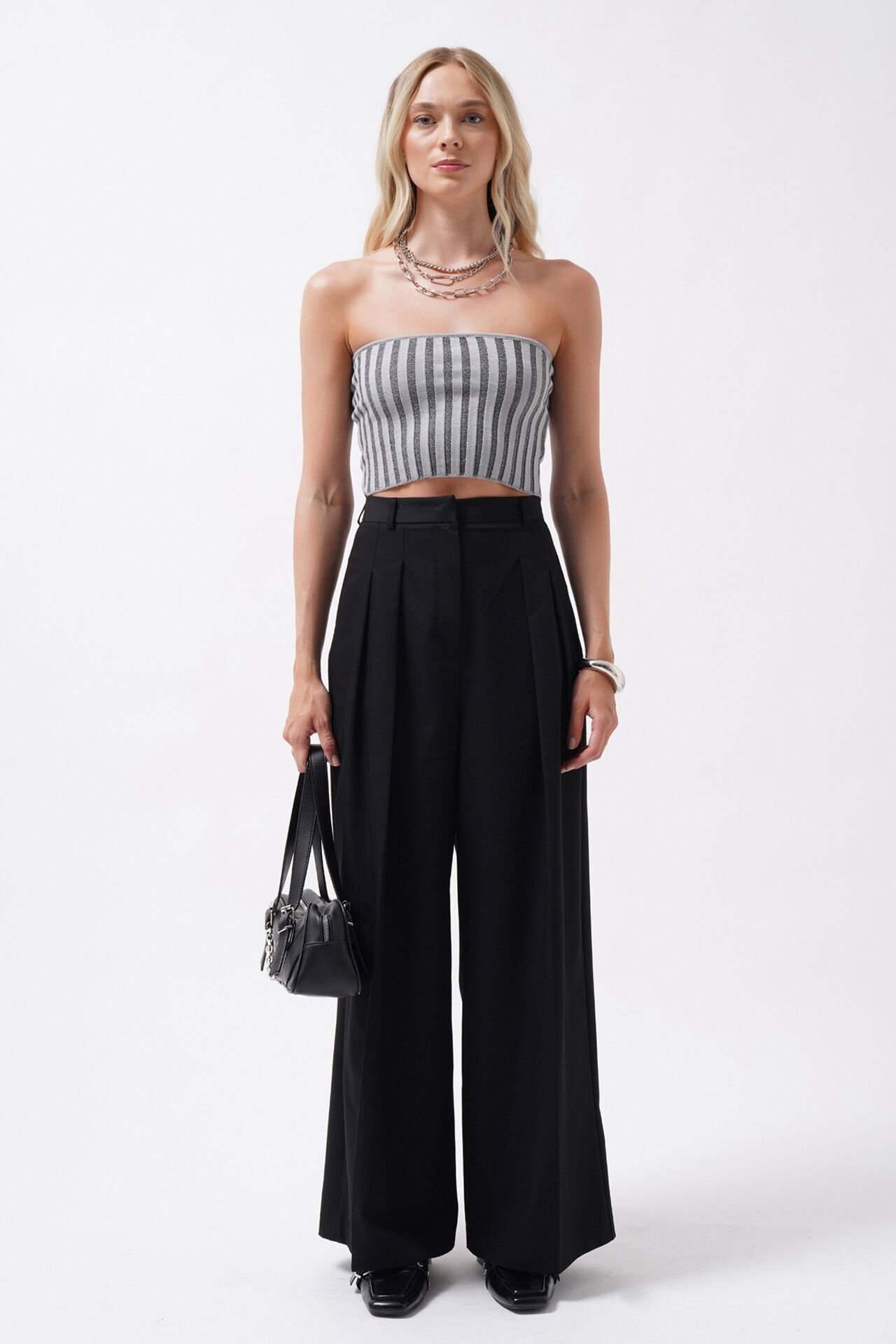 Wholesale Strapless Corduroy Gray Crop