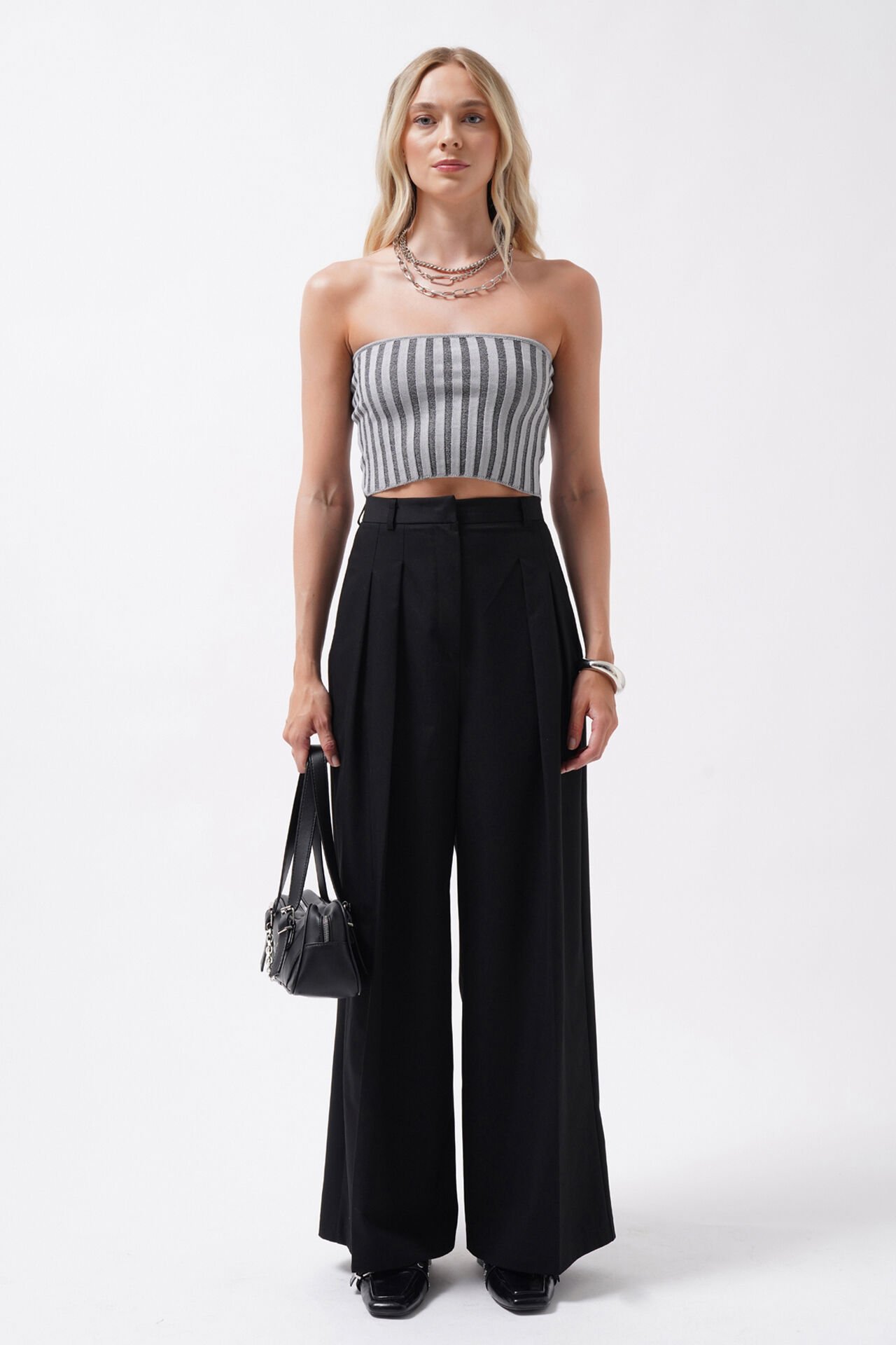 Wholesale Strapless Corduroy Gray Crop