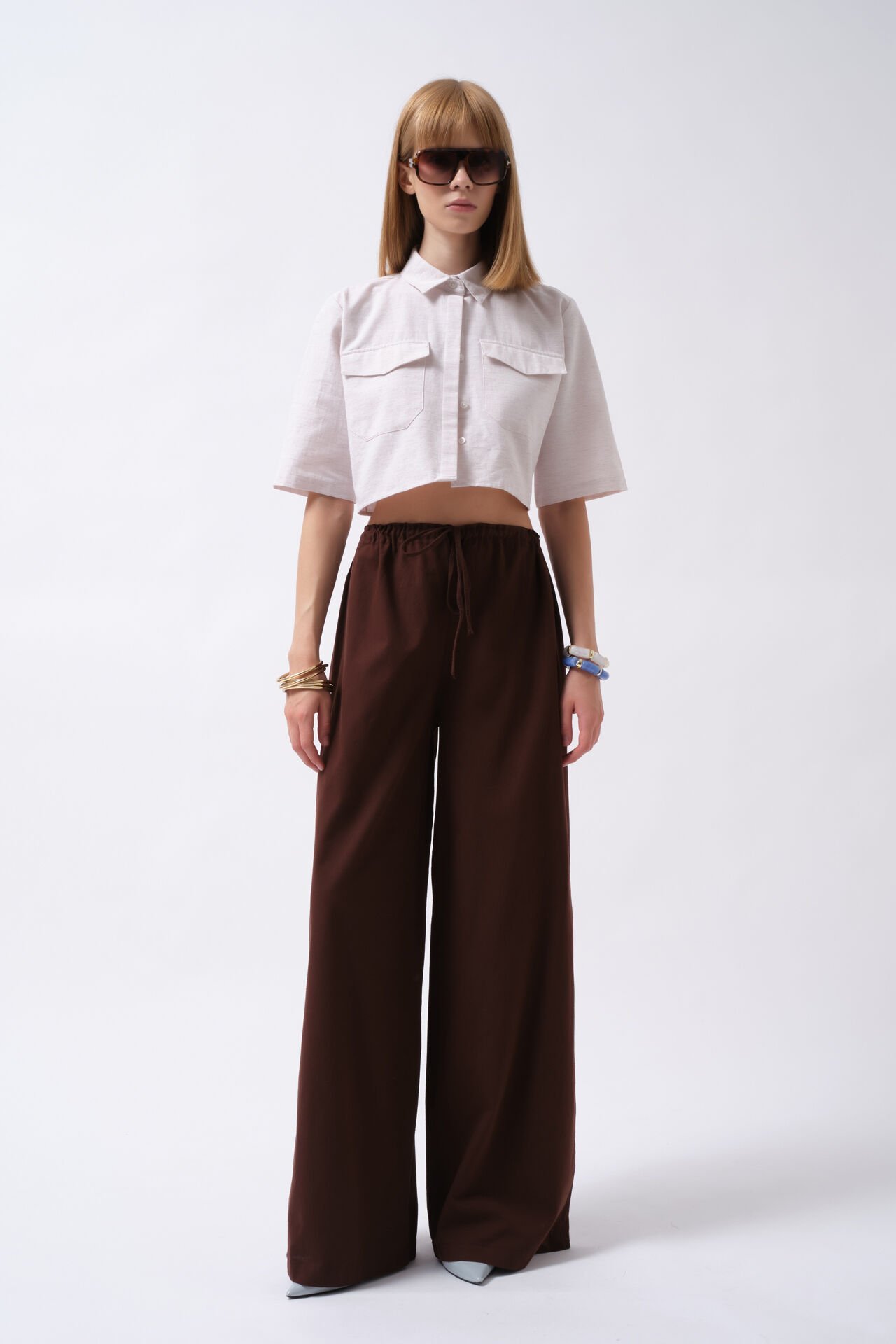 Wholesale Pocket Detail Half Sleeve Crop Gray Shirt