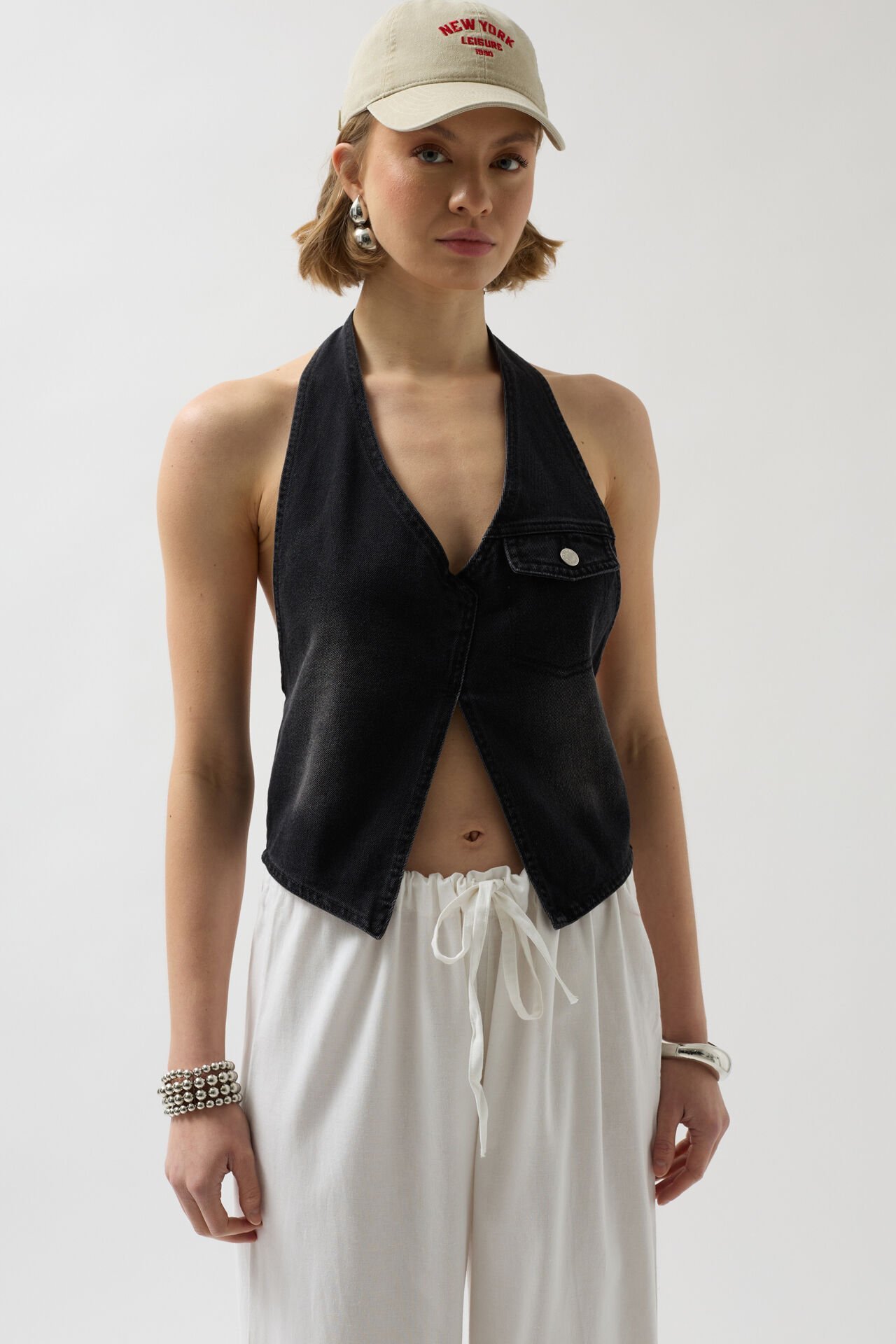 Wholesale Asymmetrical Denim Black Vest