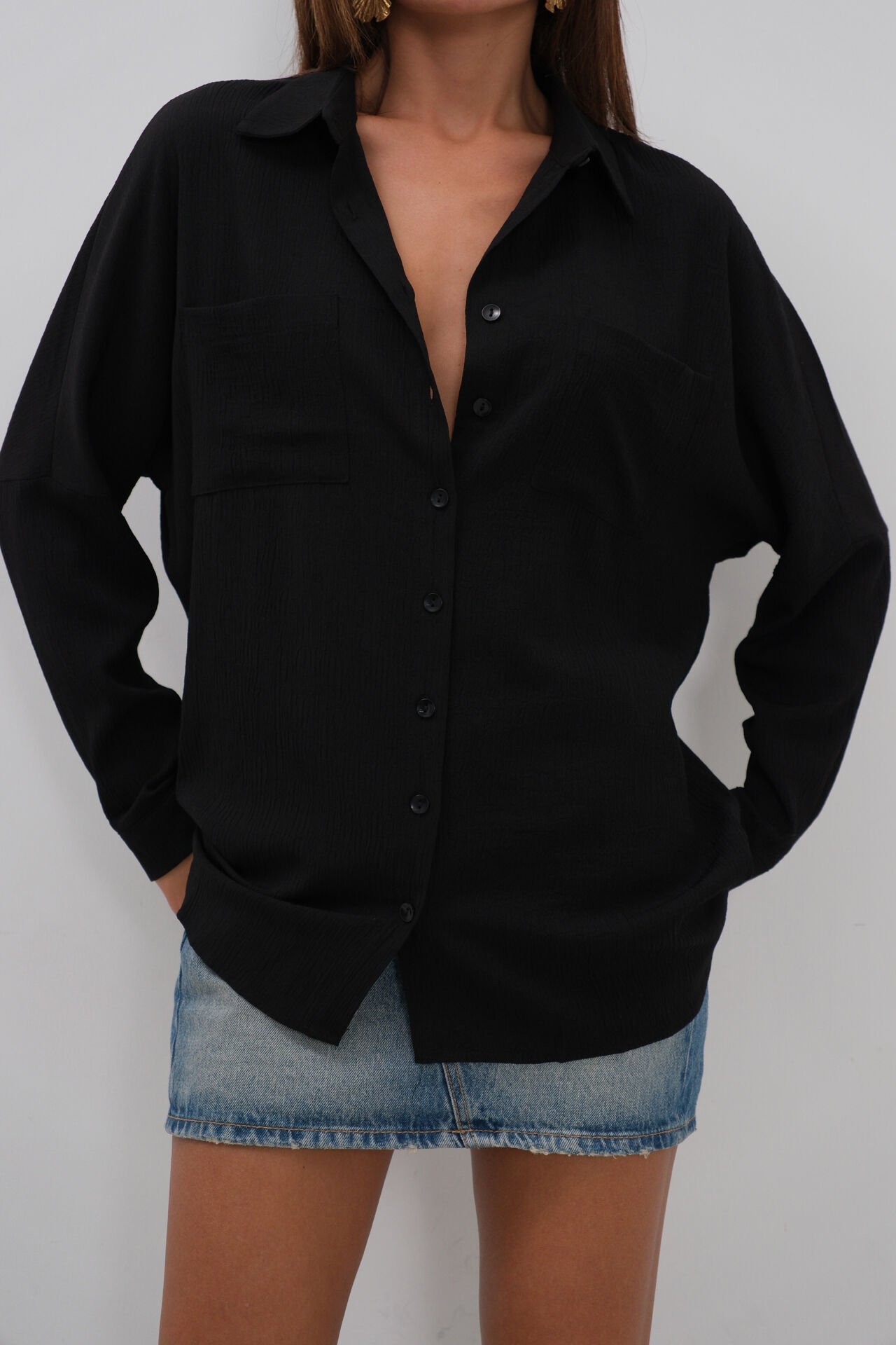 Wholesale Pocket Detail Black Shirt