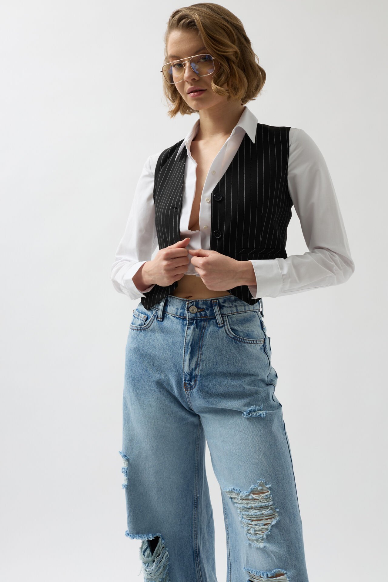 Toptan Çizgili Siyah Yelek