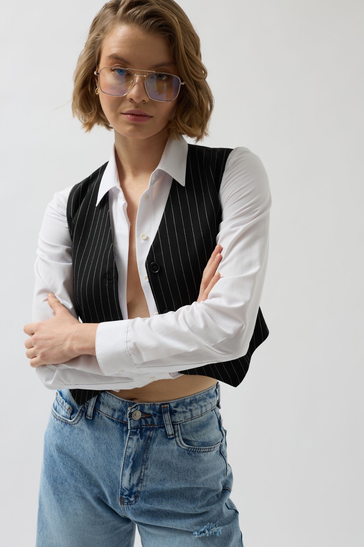 Toptan Çizgili Siyah Yelek