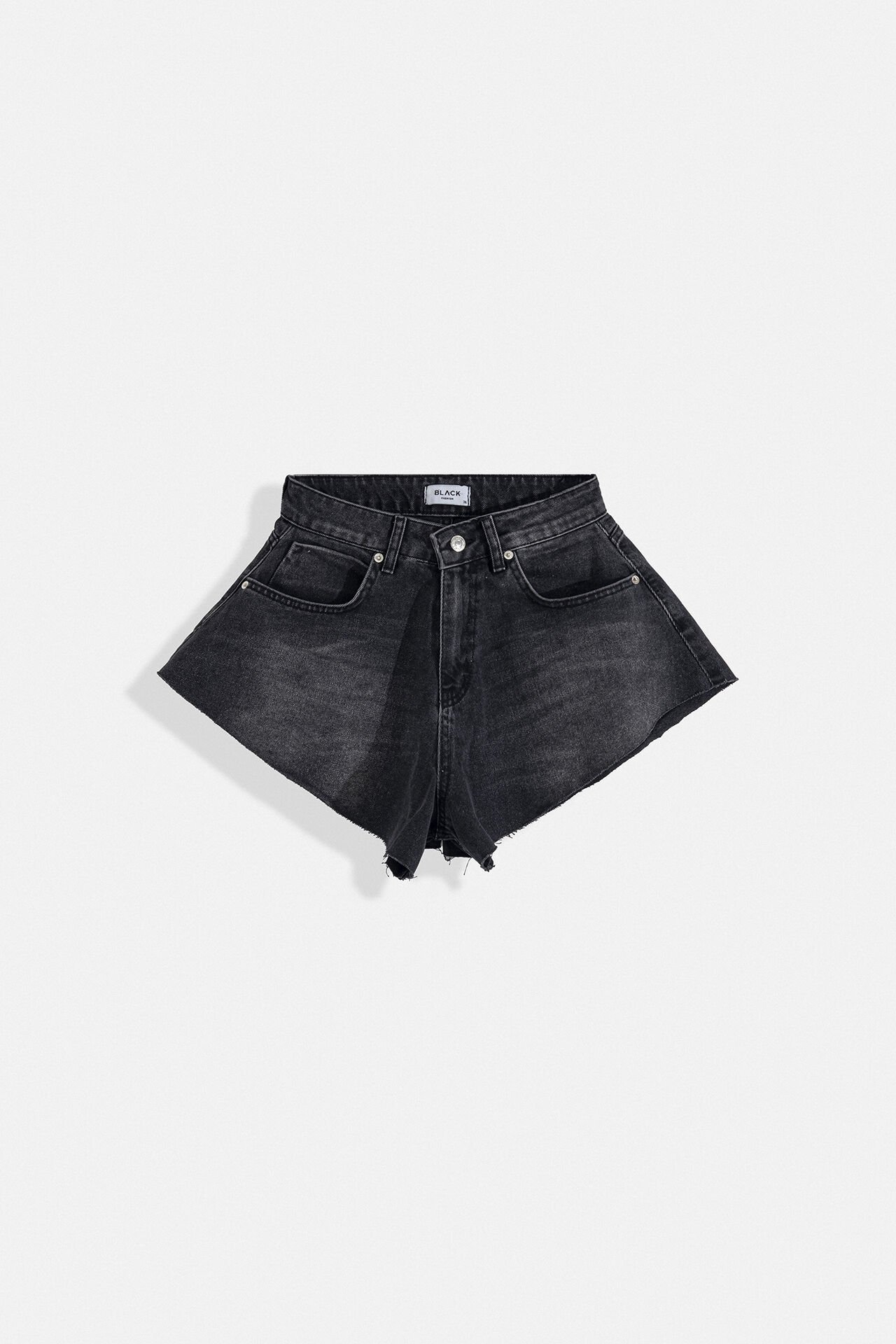 Toptan Saçaklı Denim Siyah Şort