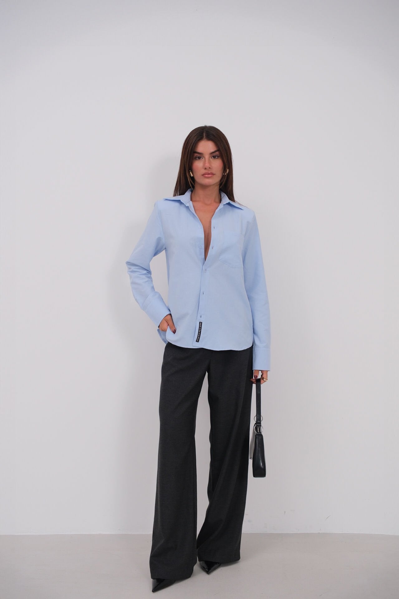 Toptan Vatkalı Oversize Mavi Gömlek