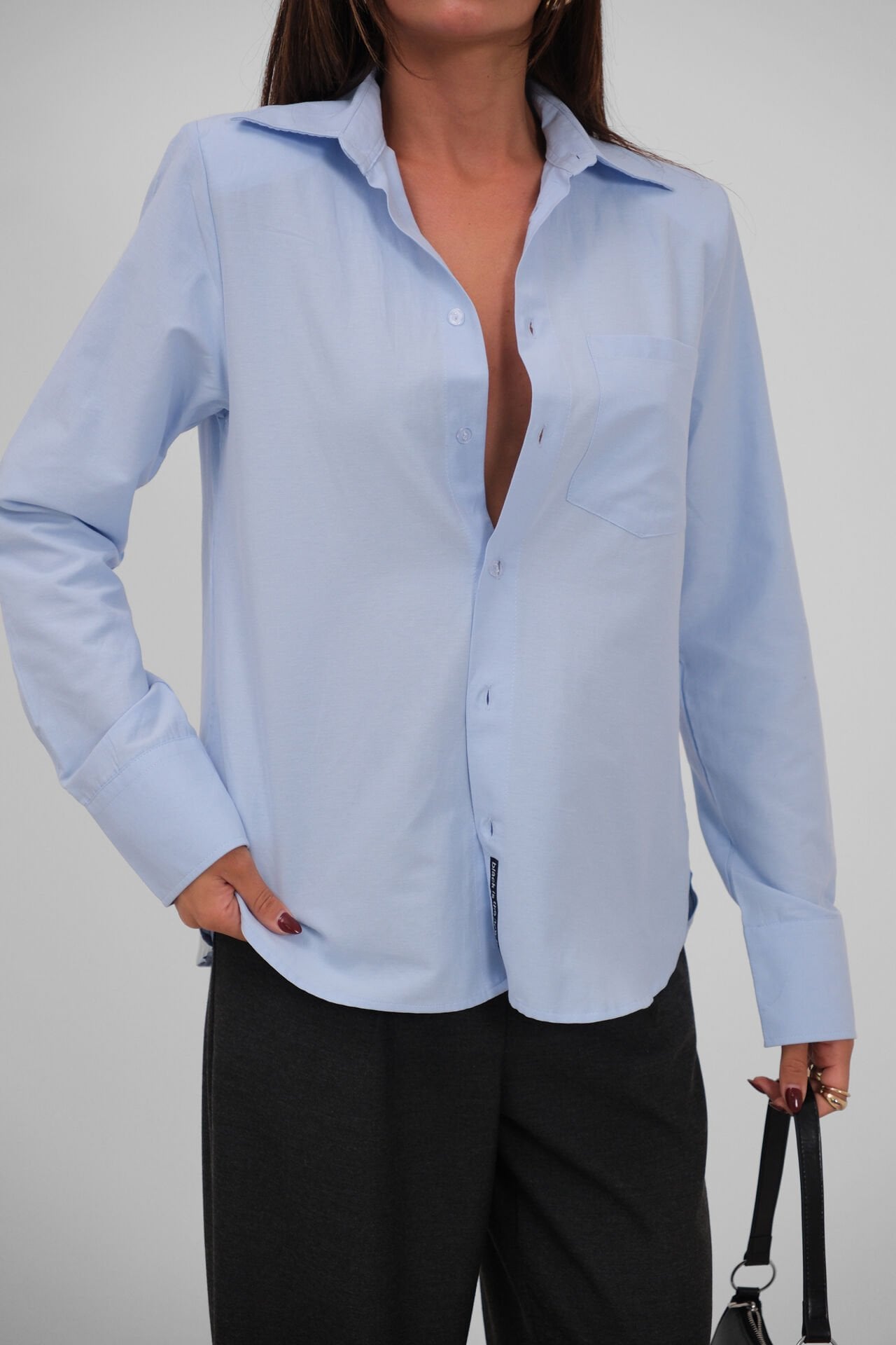 Toptan Vatkalı Oversize Mavi Gömlek