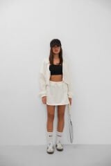 Toptan Beli Lastikli Fermuarlı Ekru Sweatshirt