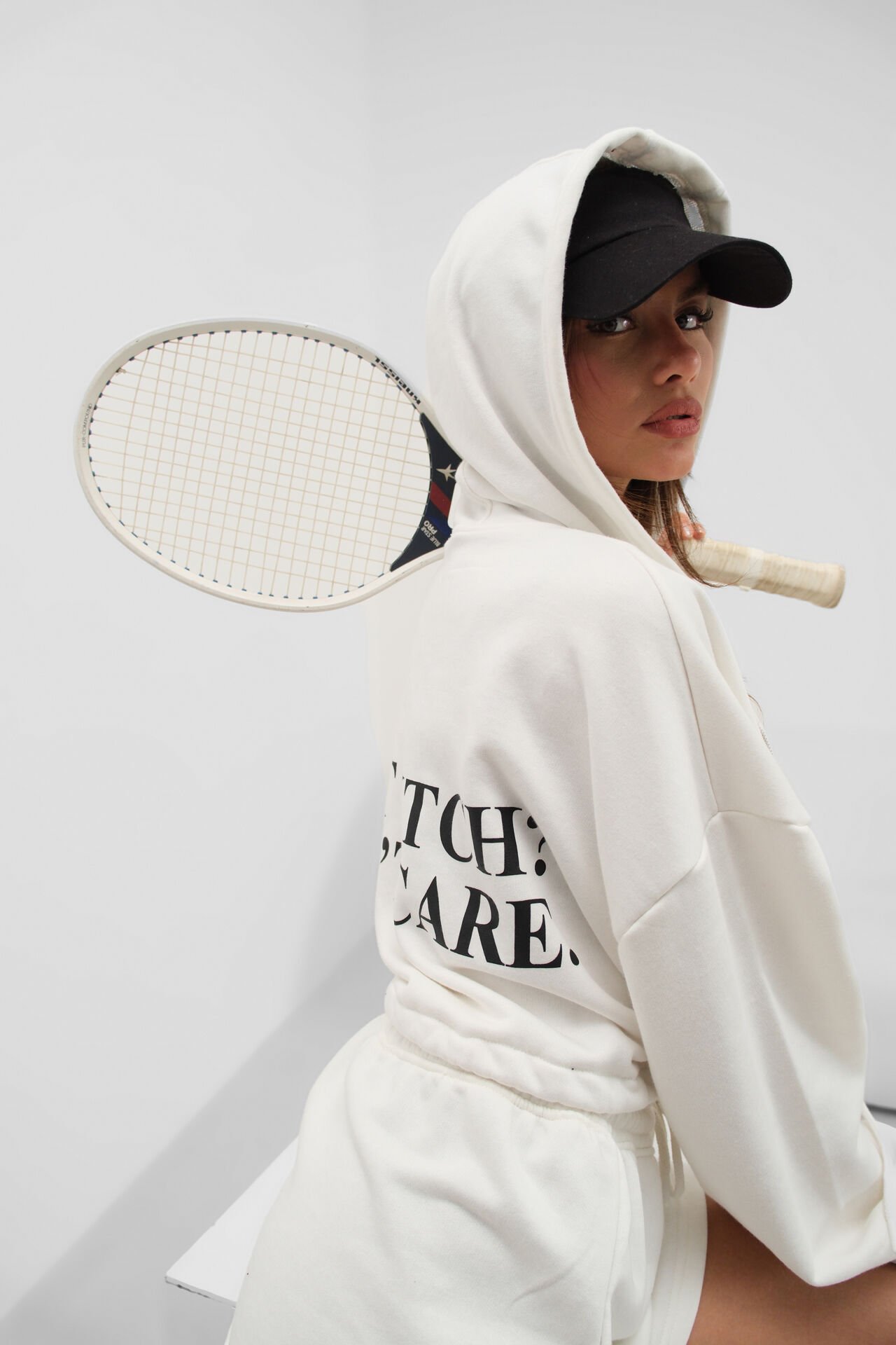 Wholesale Elastic Waist Zippered Ecru Sweatshirt