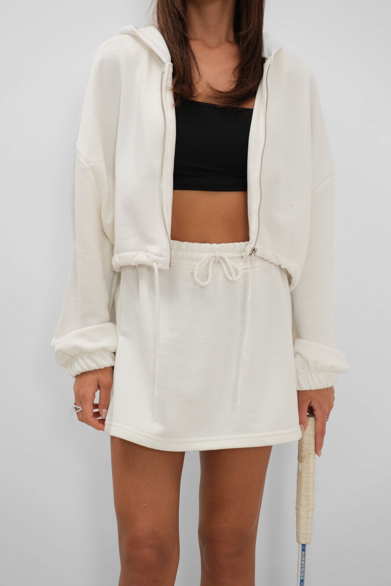 Wholesale Elastic Waist Zippered Ecru Sweatshirt