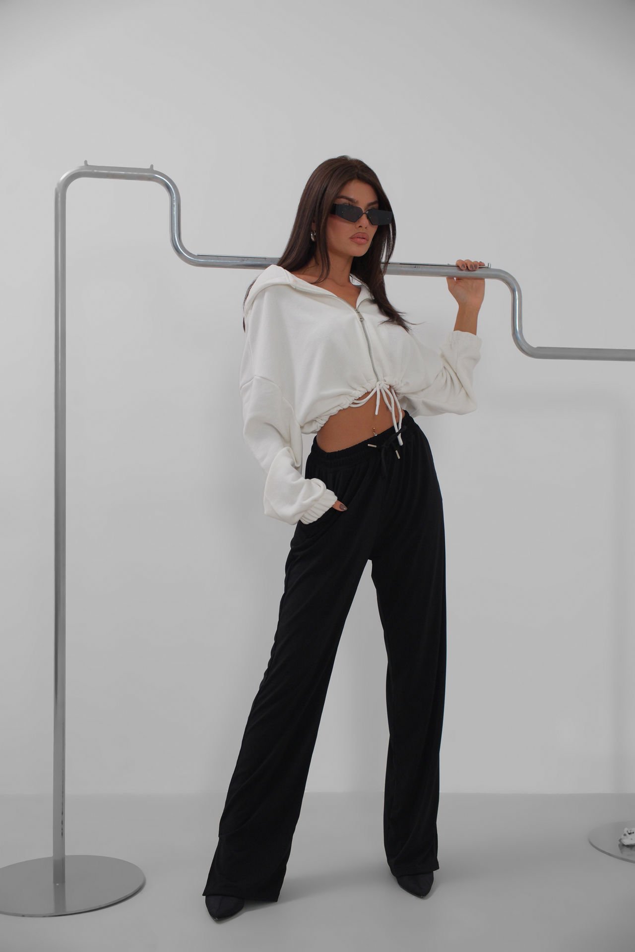 Wholesale Black Trousers with Elastic Waist and Slit Detail