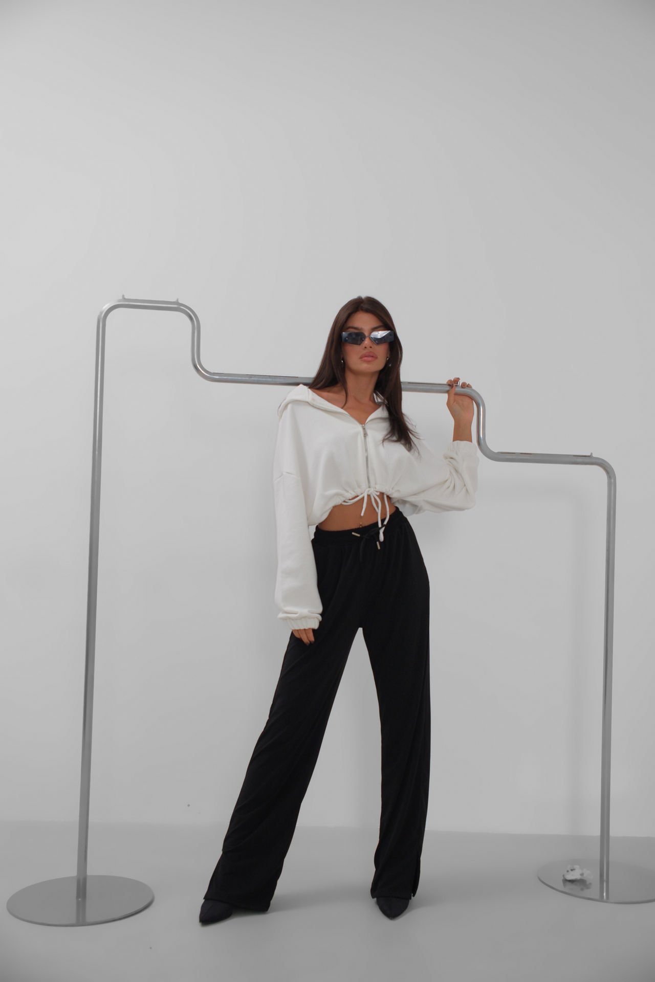 Wholesale Black Trousers with Elastic Waist and Slit Detail
