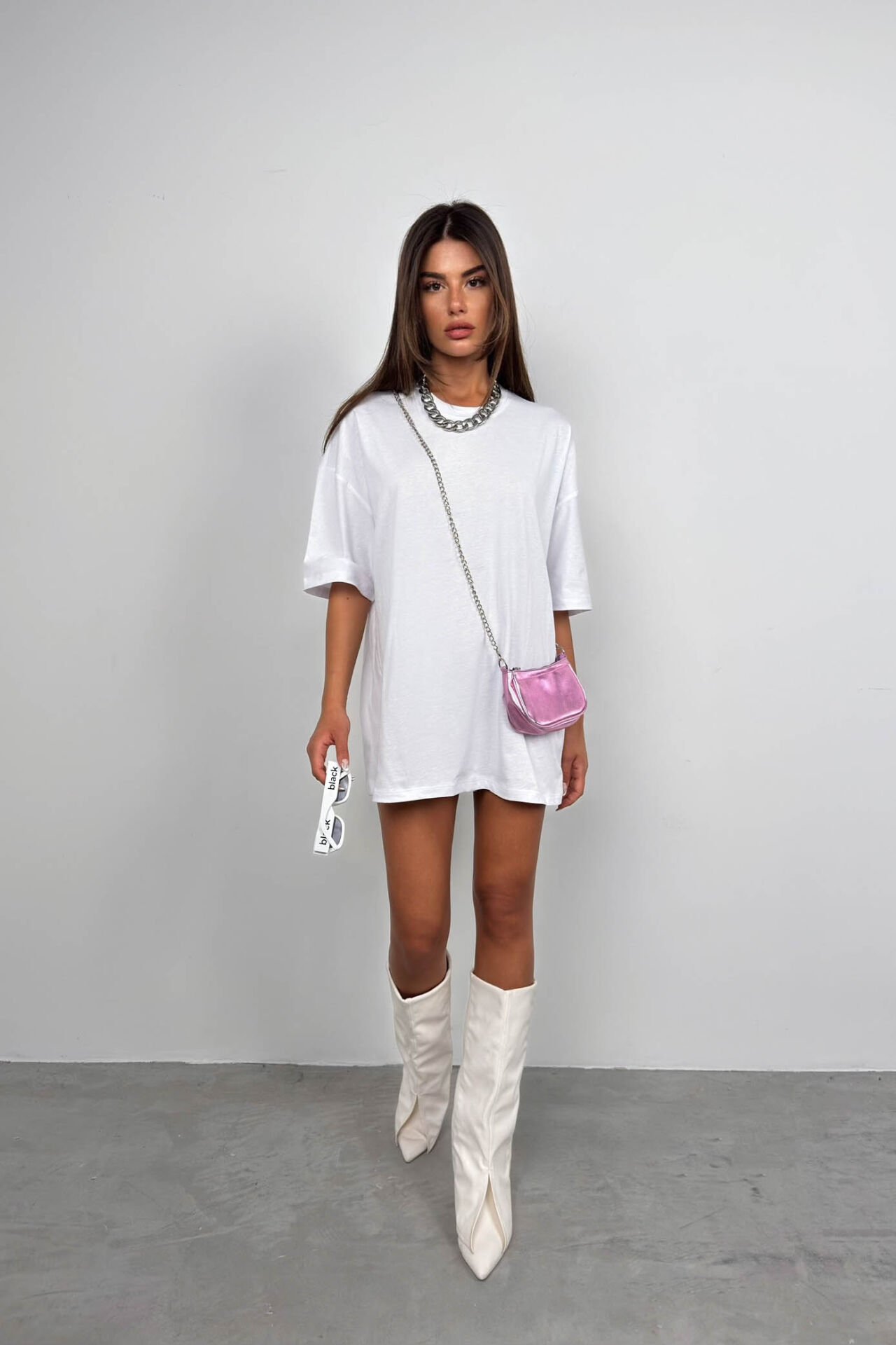 Toptan Zincirli Parlak Pembe Çanta