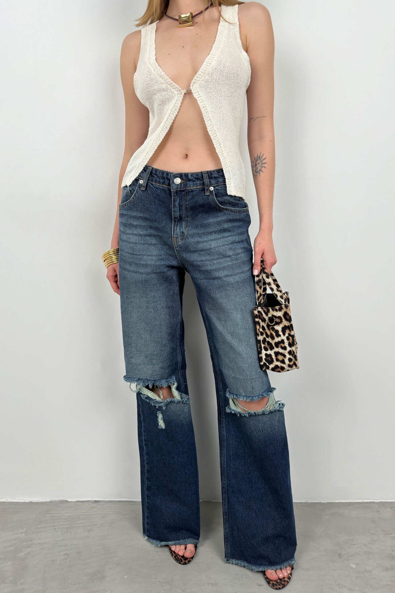 Toptan Geniş Paça Lazer Detay Jean