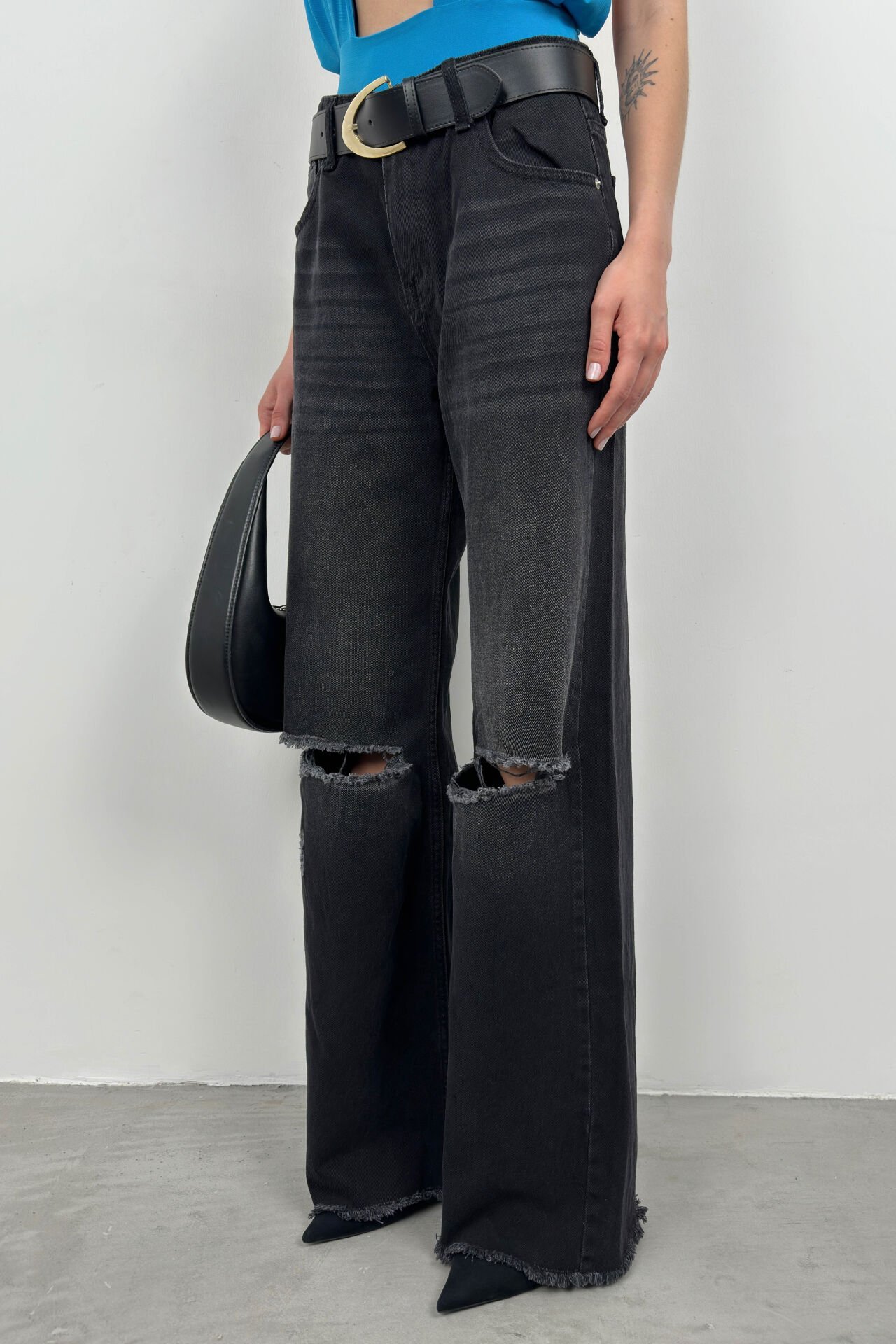 Toptan Geniş Paça Lazer Detay Jean