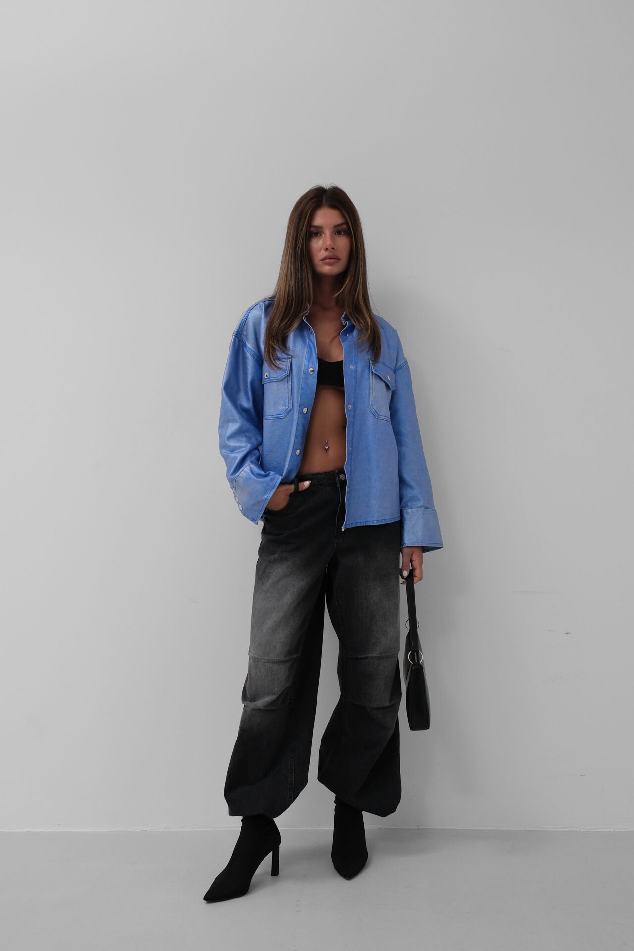 Toptan Metalik Mavi Kot Ceket