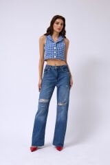 Toptan Kazayağı Crop Saks Yelek