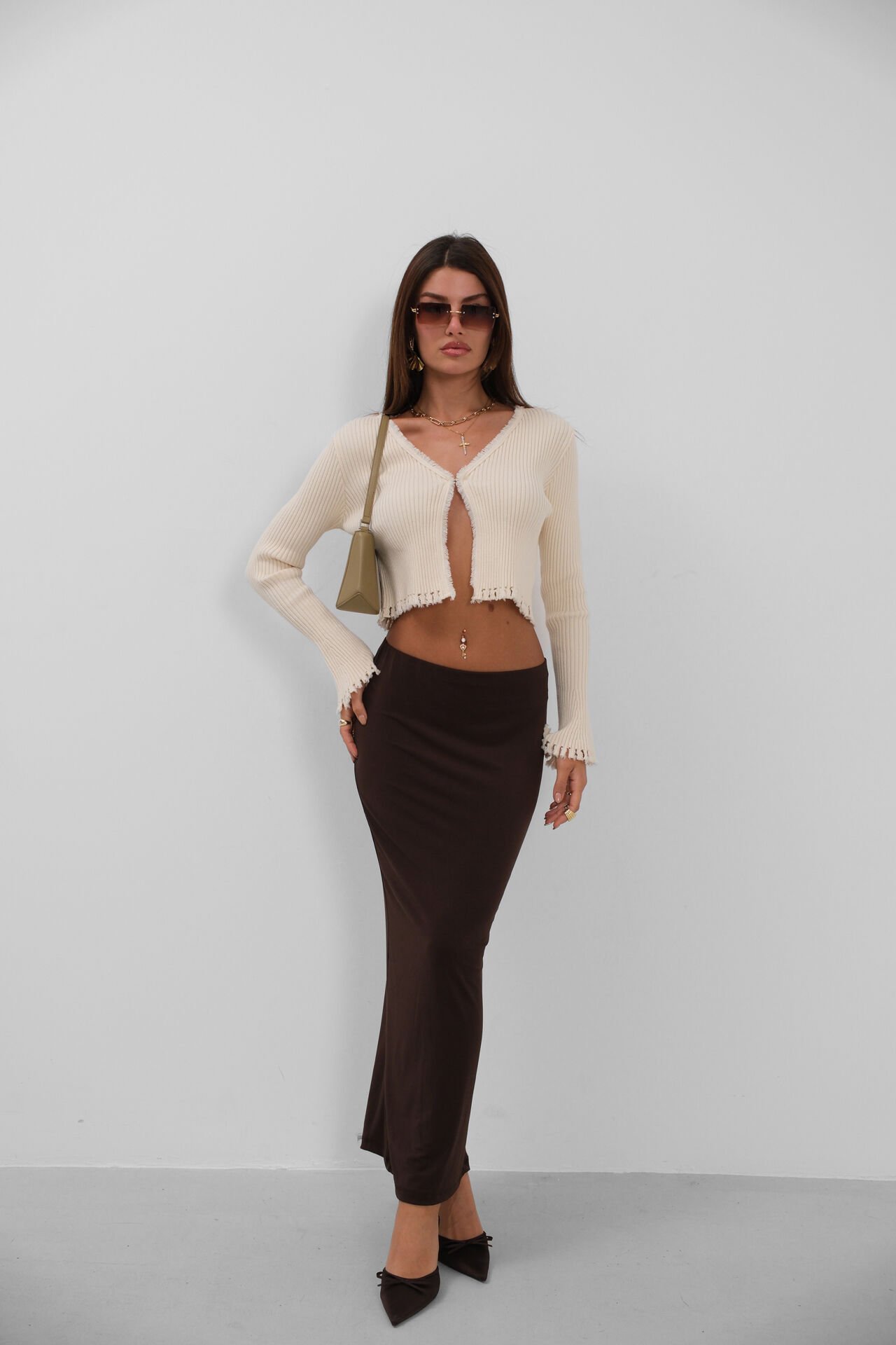 Wholesale Spanish Sleeve Ripped Detail Ecru Cardigan