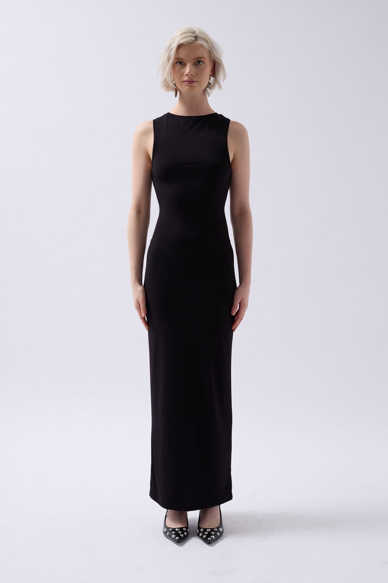 Toptan Halter Yaka Maxi Günlük Siyah Elbise