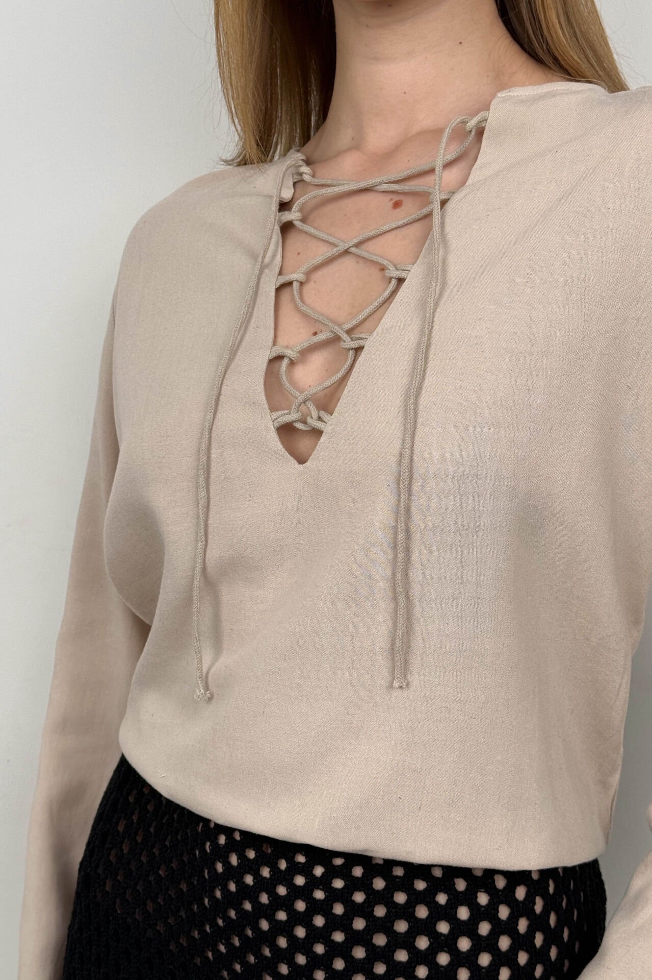 Lace Up Linen Blouse