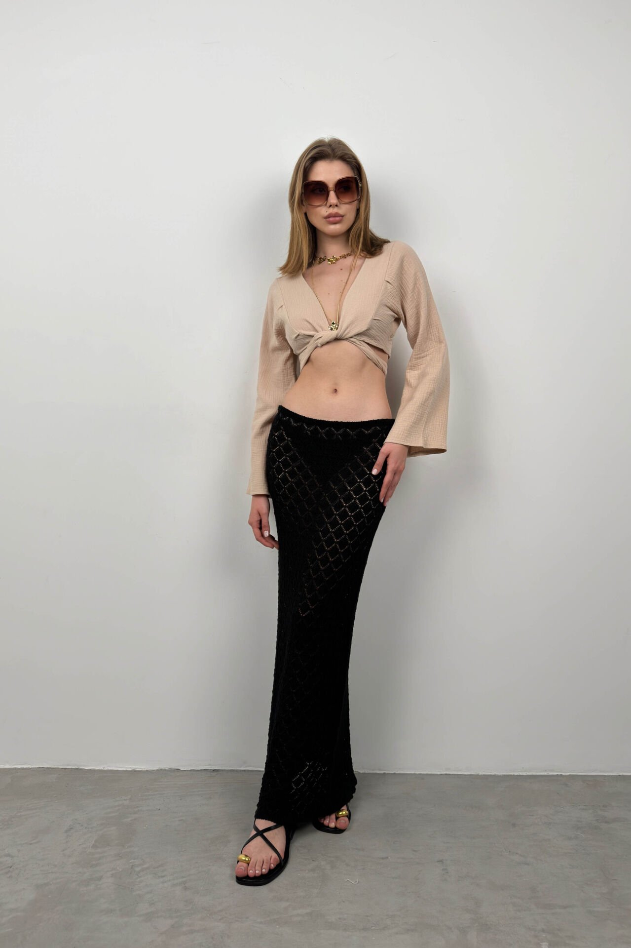 Flounce Sleeve Tie Blouse