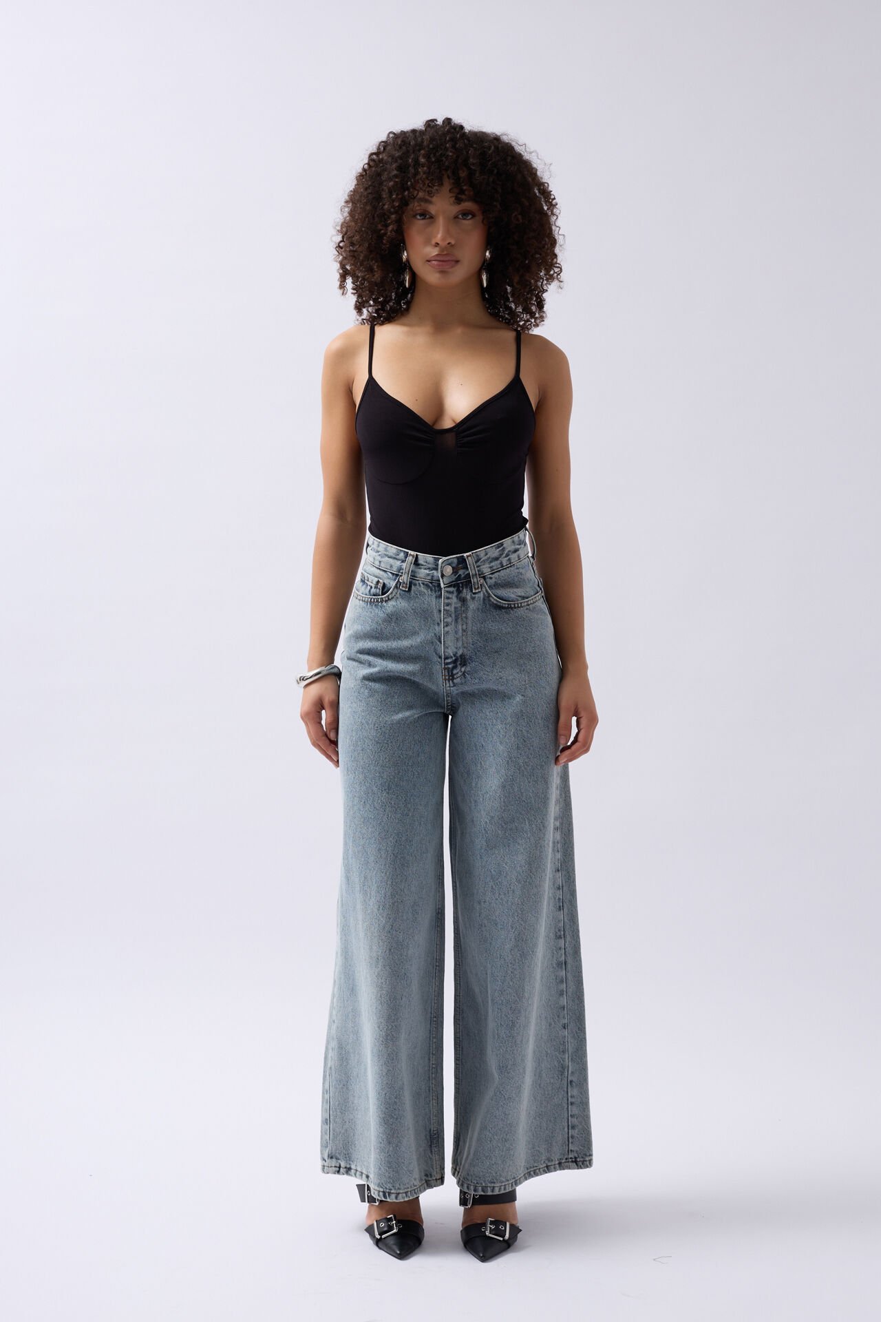 Wholesale Front Pleated Strappy Black Bodysuit