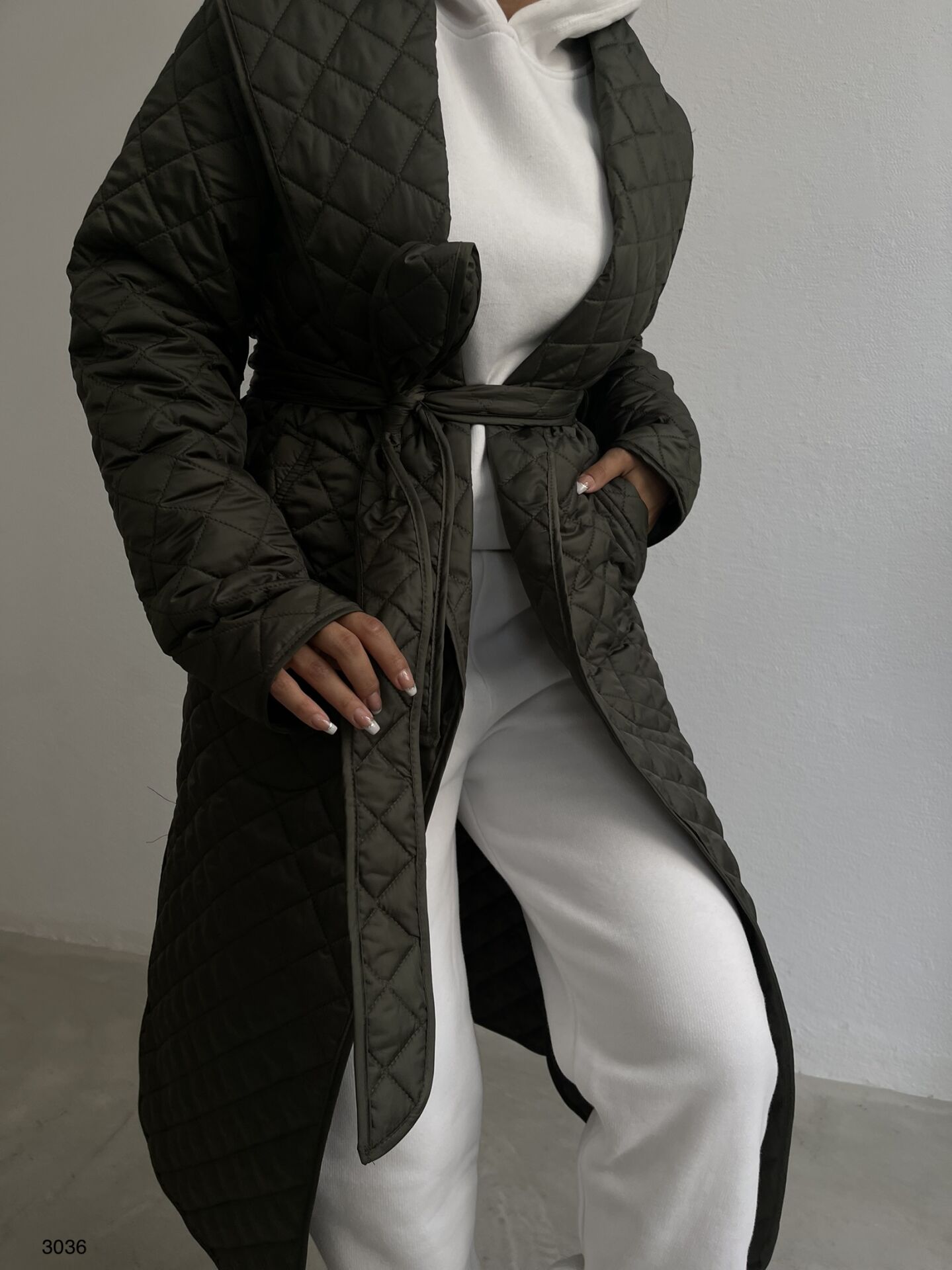 Toptan Kapitone Desen Maxi Boy Trençkot