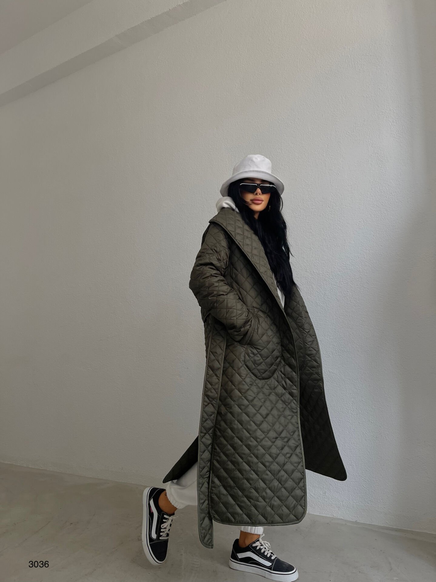 Toptan Kapitone Desen Maxi Boy Trençkot
