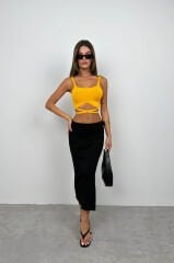 Toptan Bel Bağcıklı Crop Turuncu Bluz