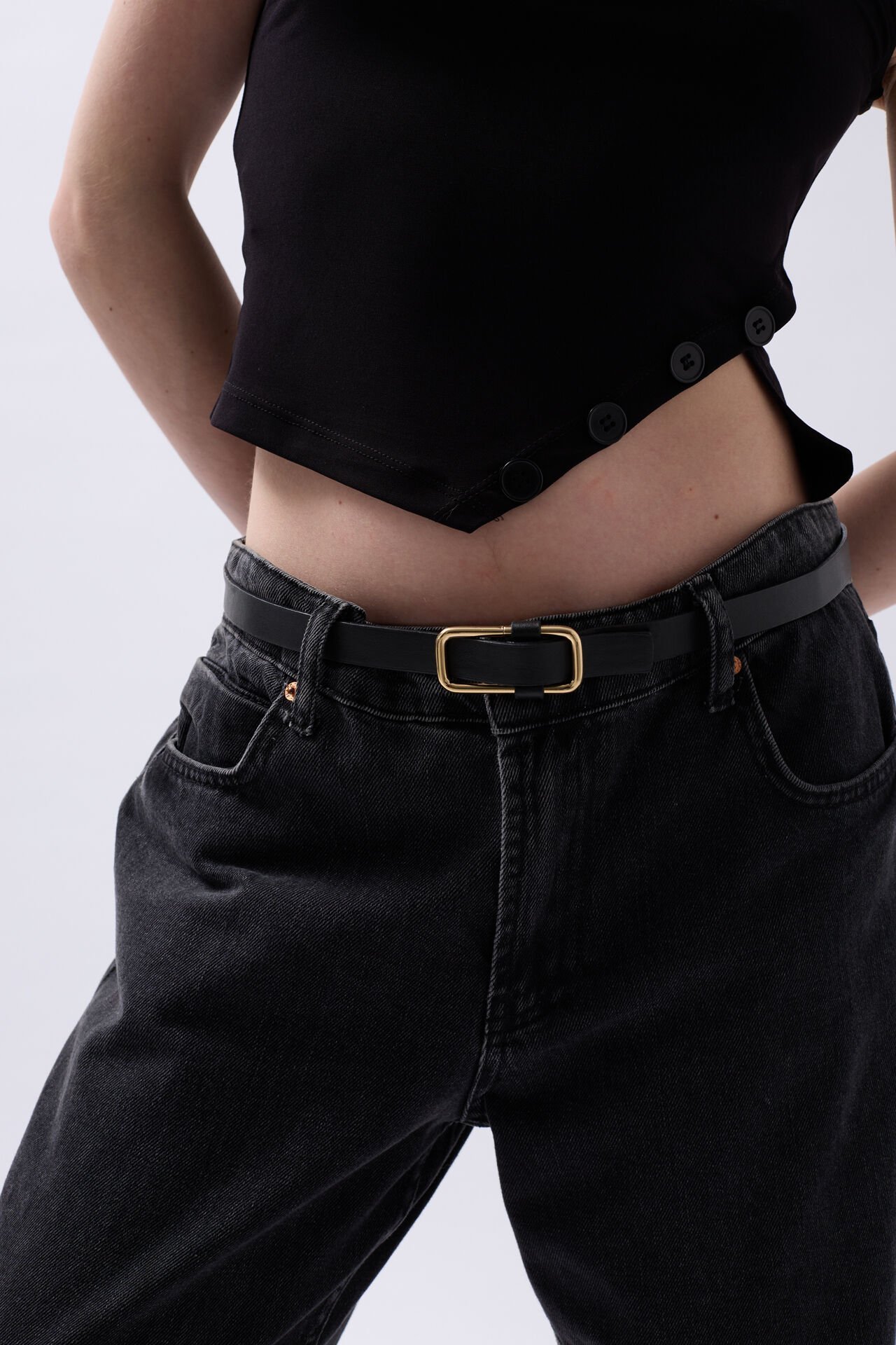 Wholesale Boat Neck Slit Detail Black Blouse