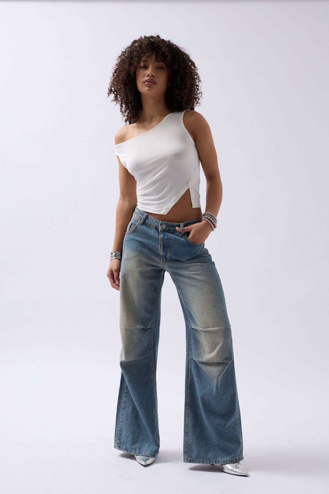 Wholesale Boat Neck Slit Detail White Blouse