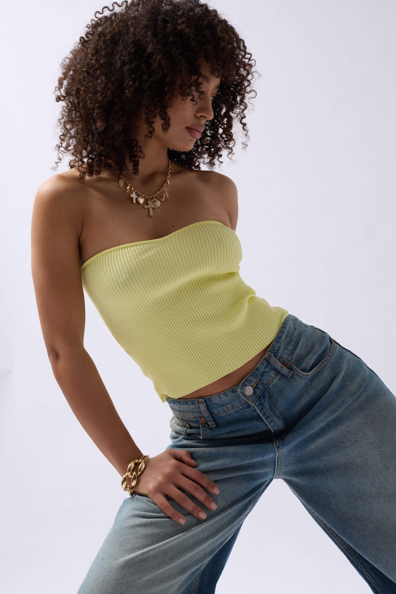 Wholesale Strapless Textured Yellow Crop