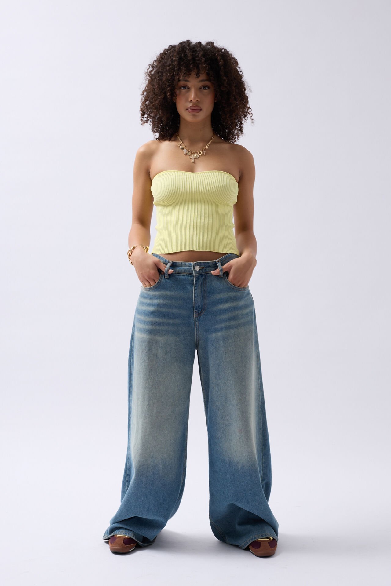 Wholesale Strapless Textured Yellow Crop