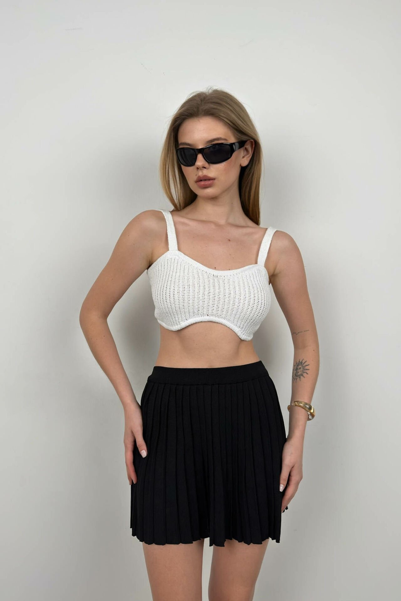 Toptan Askılı Beyaz Crop Bra