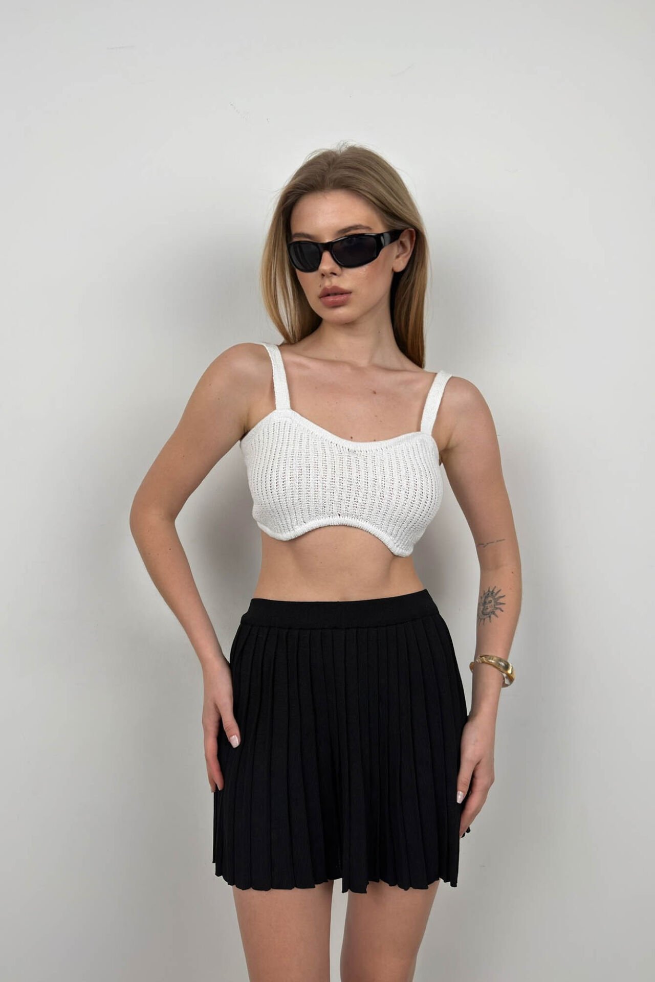 Toptan Askılı Beyaz Crop Bra