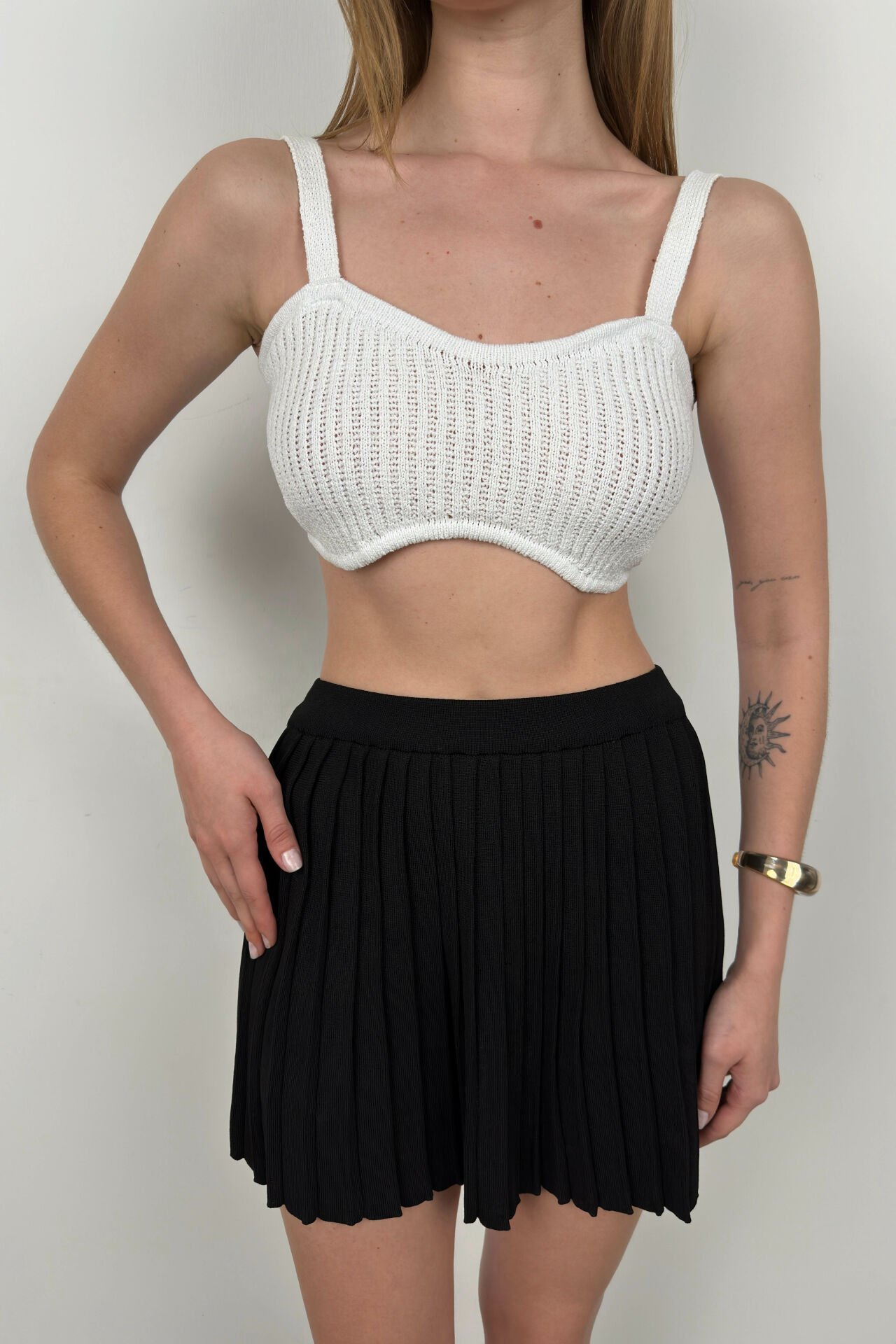 Toptan Askılı Beyaz Crop Bra
