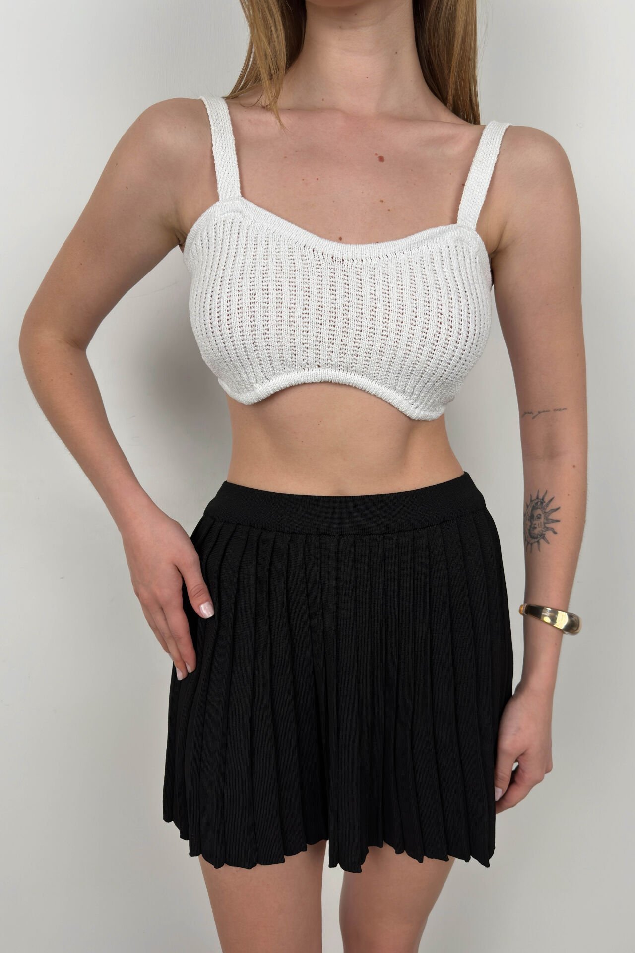 Toptan Askılı Beyaz Crop Bra